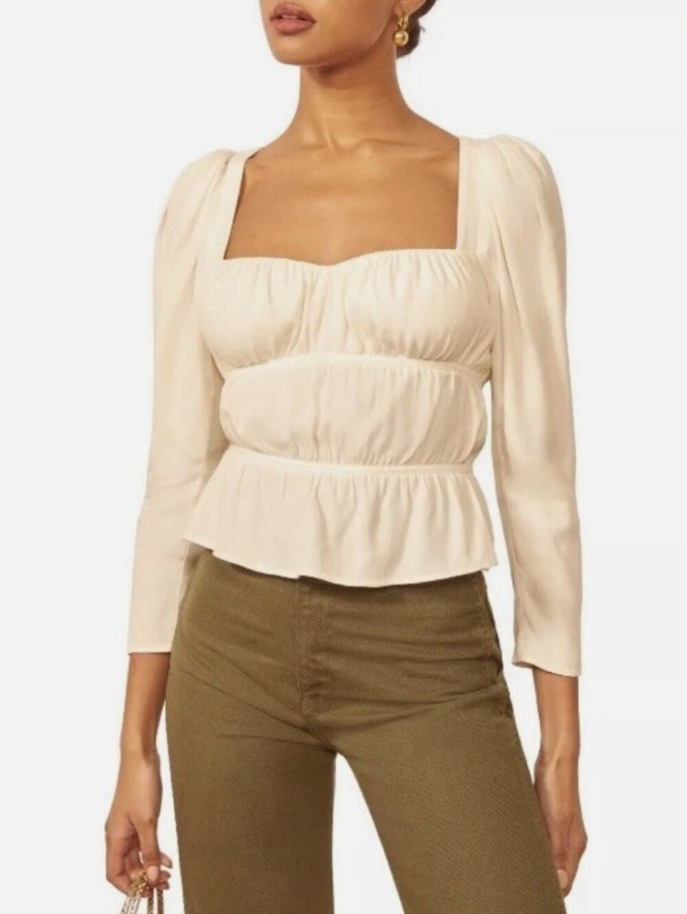 Reformation Plath Cream Puff Sleeve Top Blouse Crepe Small